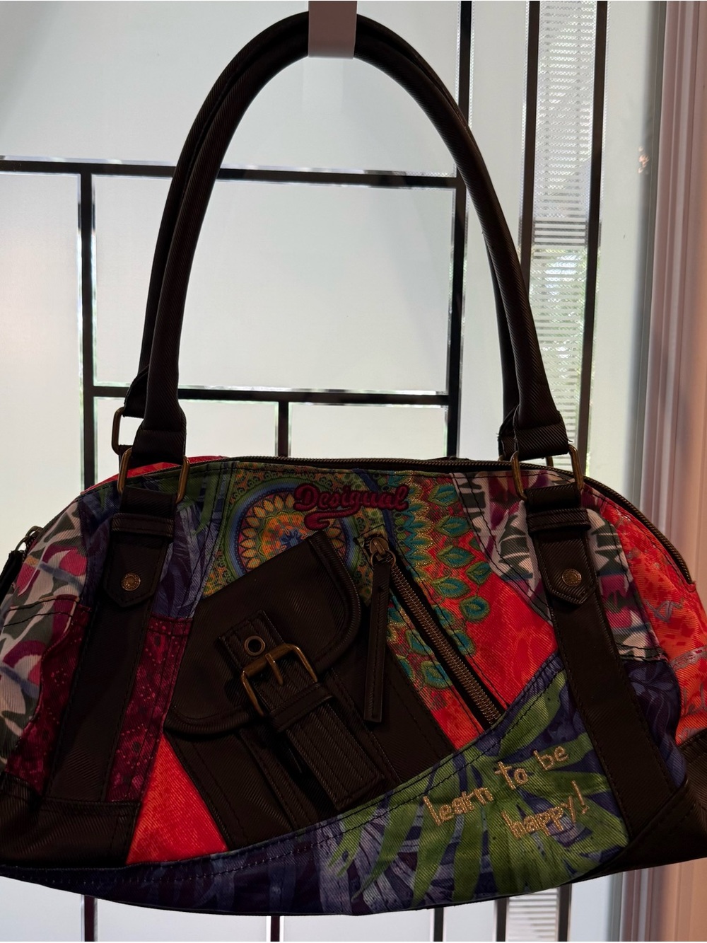 Desigual Multicolor Floral Patchwork Shoulder Bag with Black Straps
